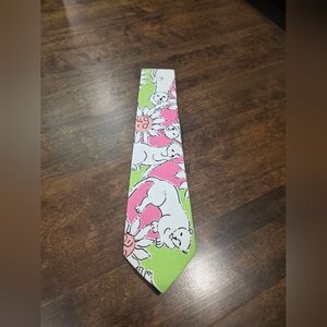 Vintage Rare Lilly Pulitzer Palm Beach Pink Green White Lion Cat Tie NWOT